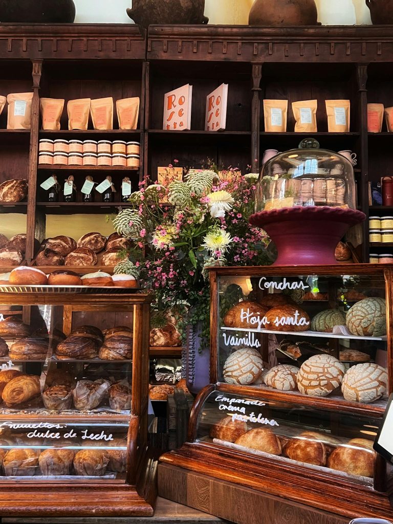 Flowers over Bread in Bakery
